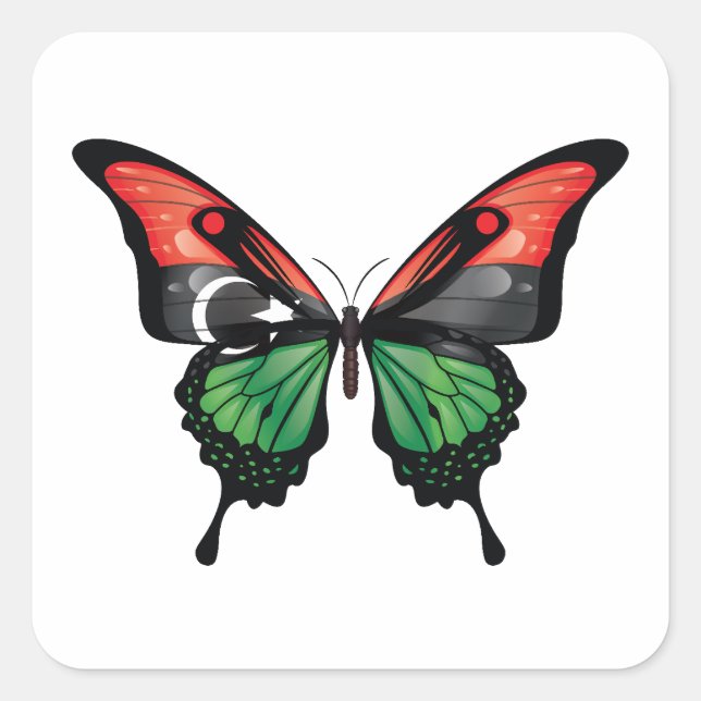 Libya Swallowtail Butterfly Flag Square Sticker (Front)