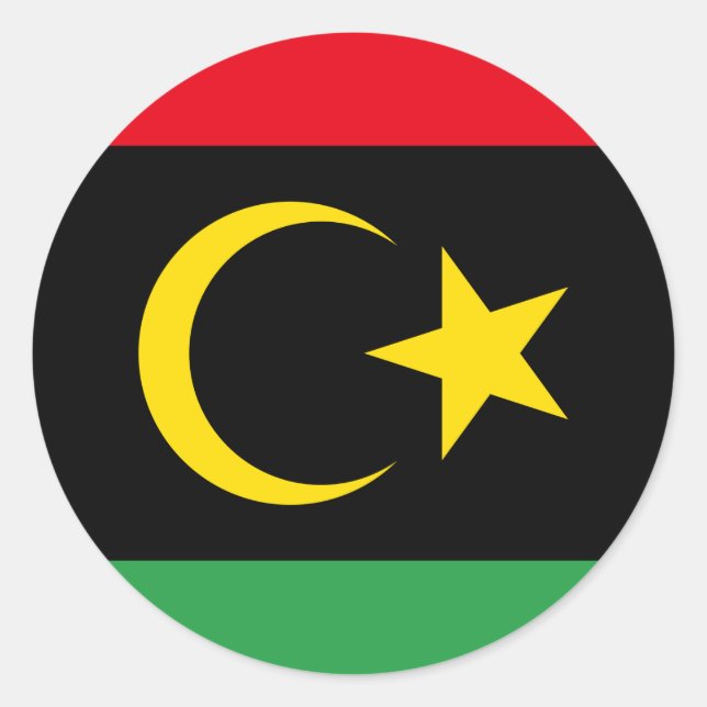 Libyan Flag & National Emblem, Flag of Libya Classic Round Sticker (Front)