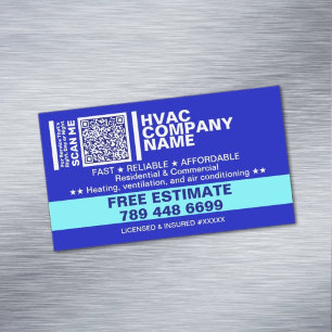 Licence & Qr Code   Blue Professional HVAC  Magnetic Business Card