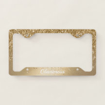 License Plate Frame -Your Text Glitter Gold