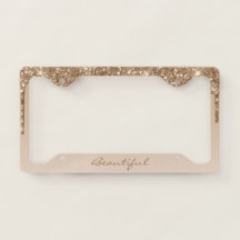 License Plate Frame - (Your Text) Glitter Gold Duo