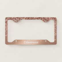 License Plate Frame -Your Text Glitter Rose Gold