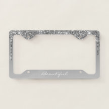License Plate Frame - (Your Text) Glitter Silver