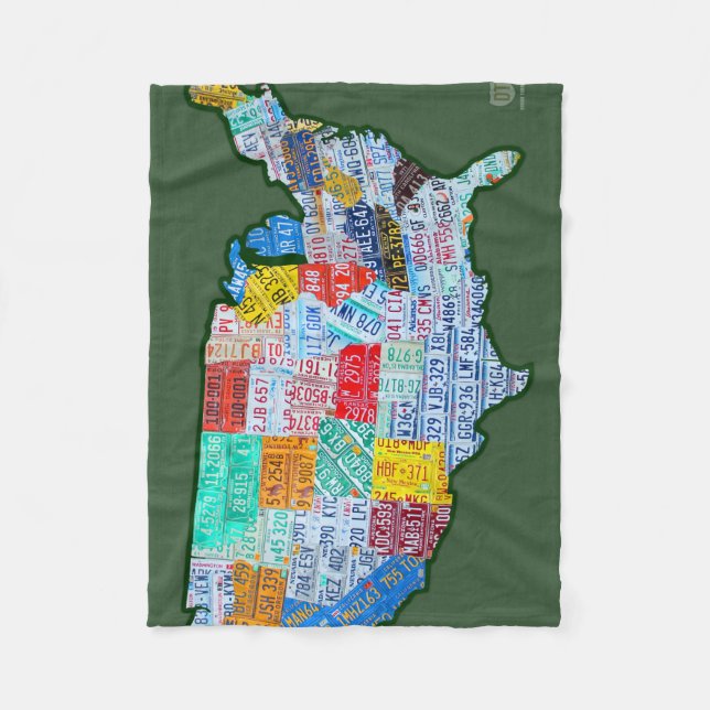License Plate Map of the USA on Green Fleece Blanket (Front)