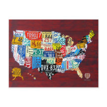 License Plate Map of the USA Postcard