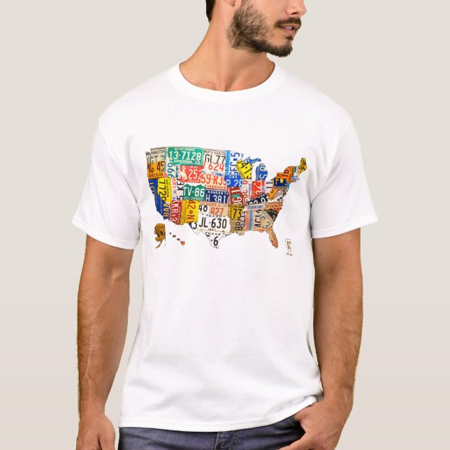 License Plate Map of the USA T-Shirt (Front)