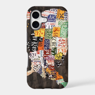 License Plate Map of the USA - Warm Colours / Blac