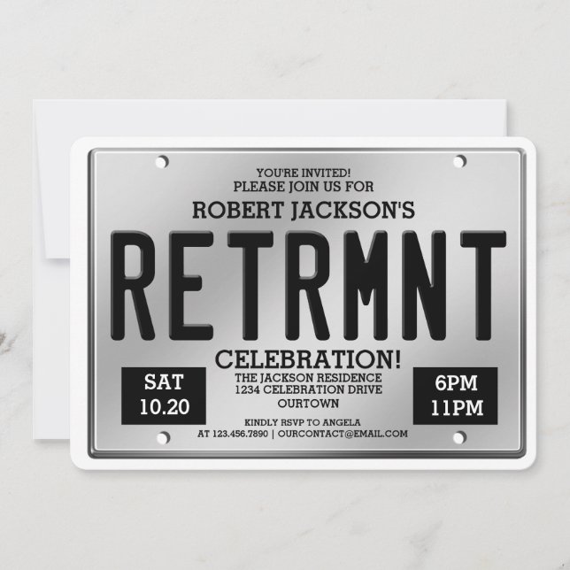 License Plate Retirement Party Invitations (Front)