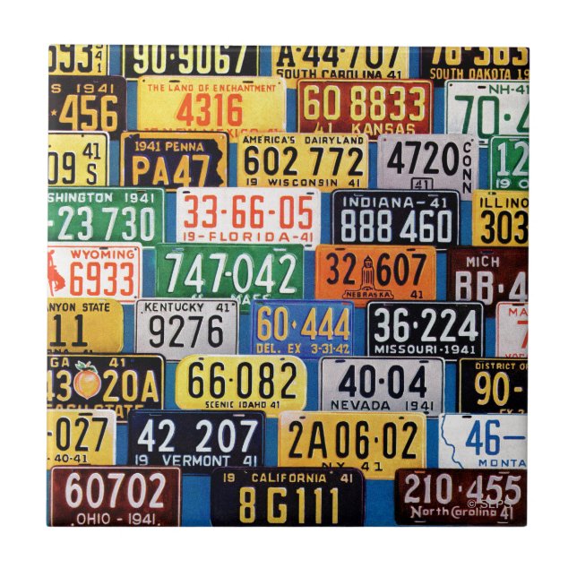 License Plates by H. Wilson Smith Tile (Front)