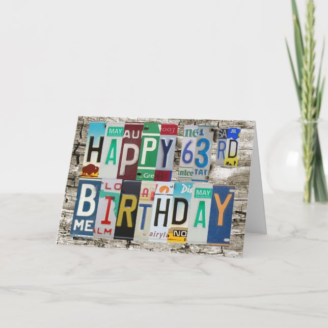 License Plates Happy 63rd Birthday Card (Front)