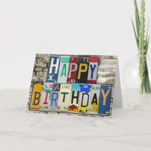 License Plates Happy Birthday Card