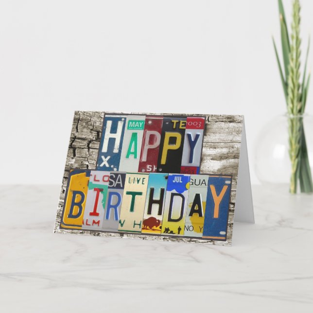 License Plates Happy Birthday Card (Front)