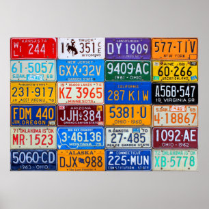 License Plates of USA - Colourful American History Poster