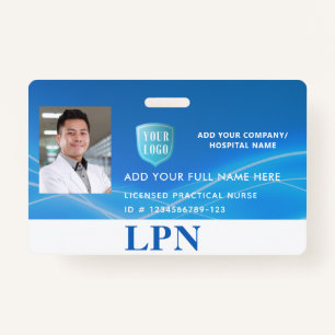 License Practical Nurse,LPN Photo ID with Logo ID Badge