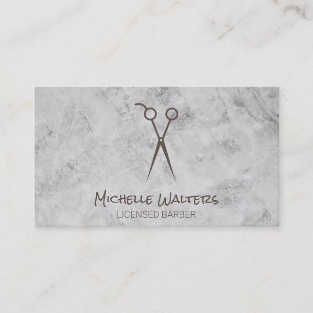 Licensed Barber | Shears | Marble Business Card (Front)