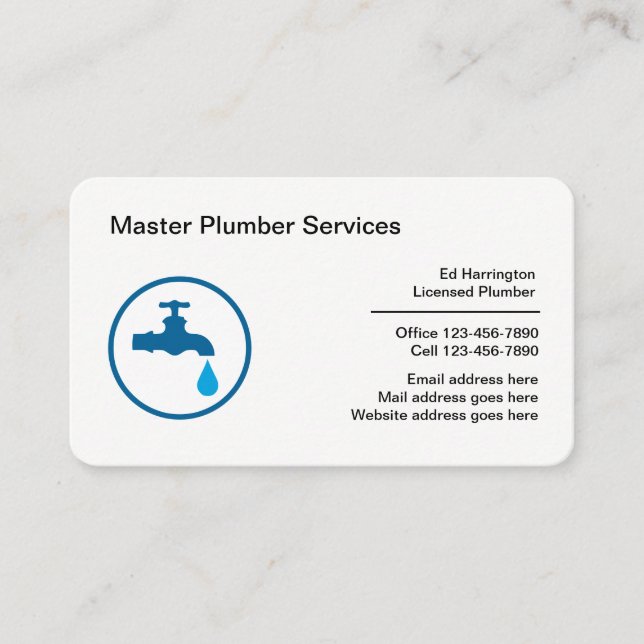 Licensed Modern Plumber Business Cards (Front)