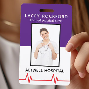 Licensed Practical Nurse LPN Purple Medical Photo ID Badge