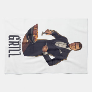 Licensed to Grill James Bond Parody Illustration Tea Towel