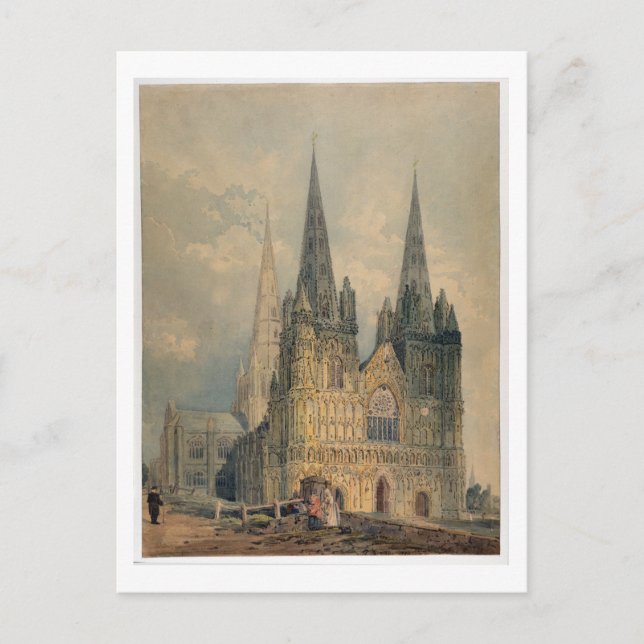 Lichfield Cathedral, Staffordshire, 1794 (w/c over Postcard (Front)
