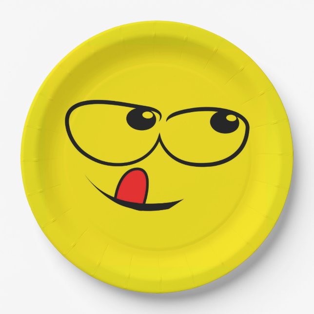 Licking Face Funny Emoticon Party Paper Plate (Front)