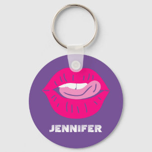 Licking Lips Magenta and Purple Personalized Key Ring