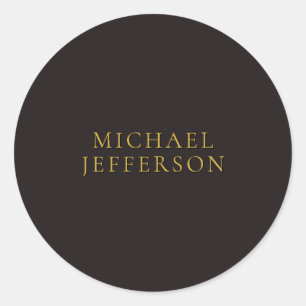 Licorice Black Gold Minimalist Plain Modern Name Classic Round Sticker