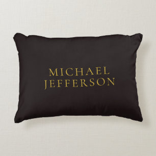 Licorice Black Gold Minimalist Plain Modern Name Decorative Cushion