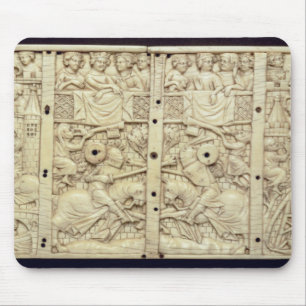 Lid of a casket depicting a tournament mouse pad