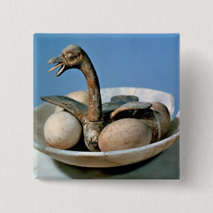 Lid of an alabaster jar decorated with a bird 15 cm square badge