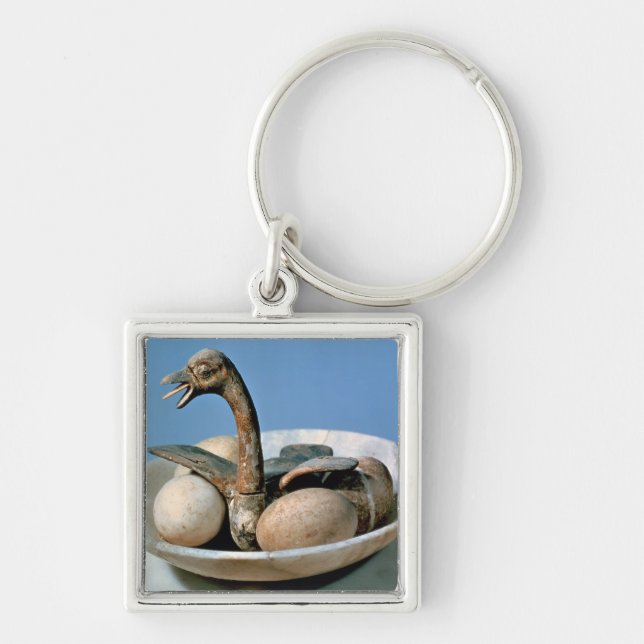 Lid of an alabaster jar decorated with a bird key ring (Front)