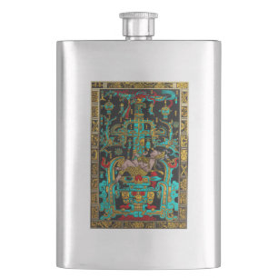 Lid of Great Tomb of Pakal - Palenque Astronaut Hip Flask