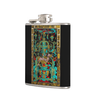 Lid of Great Tomb of Pakal - Palenque Astronaut Hip Flask