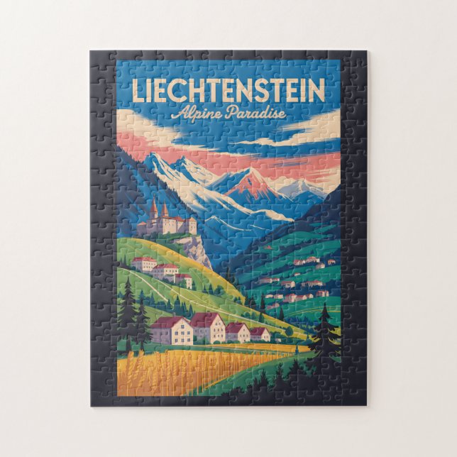 Liechtenstein Landscape Illustration Travel Art Jigsaw Puzzle (Vertical)