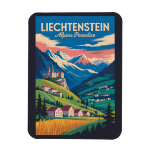 Liechtenstein Landscape Illustration Travel Art Magnet