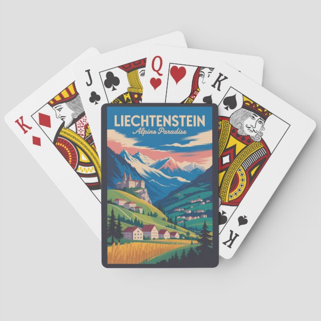 Liechtenstein Landscape Illustration Travel Art Playing Cards (Back)