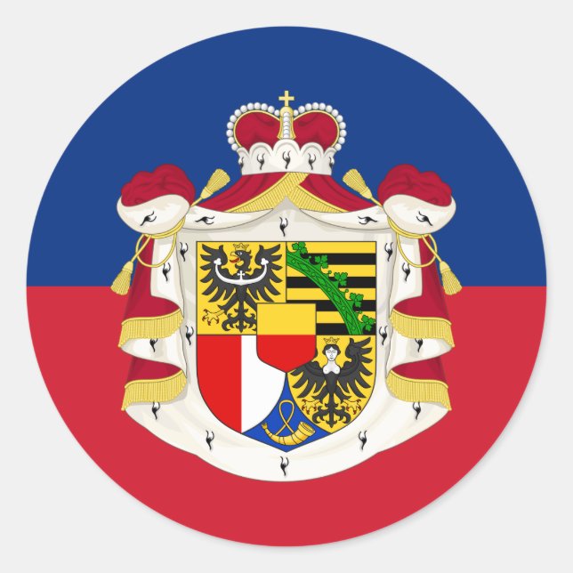 Liechtensteiner Flag & Coat of Arms Classic Round Sticker (Front)