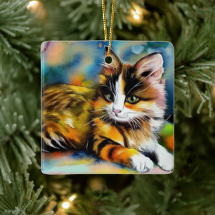 Liegende Katze, Aquarell - Ceramic Ornament