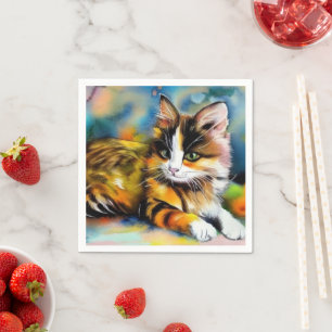 Liegende Katze, Aquarell - Napkin