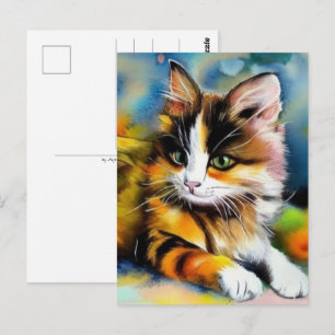 Liegende Katze, Aquarell - Postcard