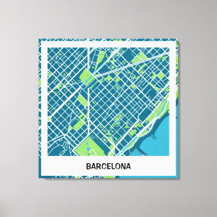 Lienzo minimalist map Barcelona - Azul-Verde Canvas Print