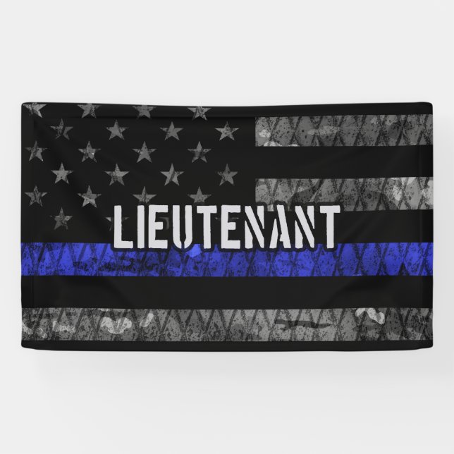 Lieutenant Thin Blue Line Distressed Flag Banner (Horizontal)
