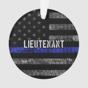 Lieutenant Thin Blue Line Distressed Flag Ornament