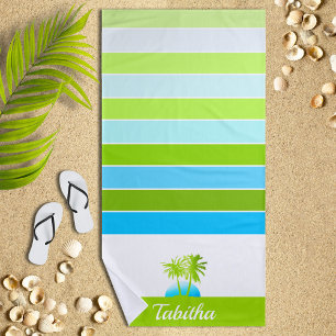 Life at The Beach Cool Aqua Lime Personalised Towel