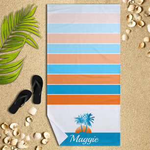 Life at The Beach Cool Blue/Orange Personalised Towel