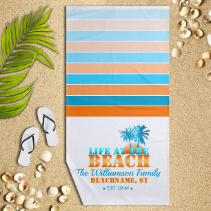 Life at The Beach Cool Blue/Orange Personalised Towel