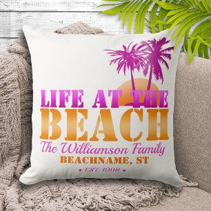 Life at the Beach Personalised Pink & Orange Cushion