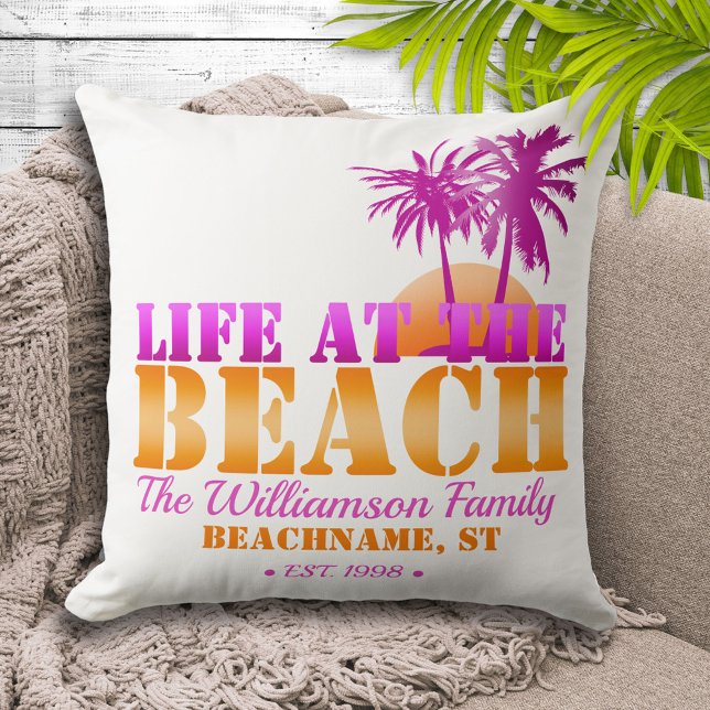 Life at the Beach Personalised Pink & Orange Cushion (Creator Uploaded)