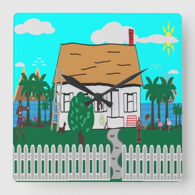 Life At The Beach Square Wall Clock (Front)