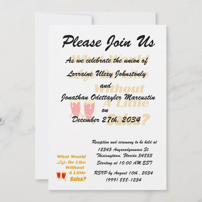life be like without salsa orange text red congas invitation (Front)