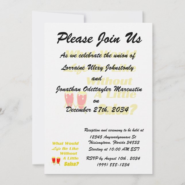 life be like without salsa yellow text red congas invitation (Front)